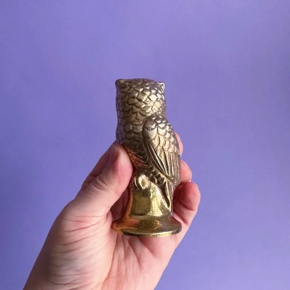 Solid Brass Owl Figurine for Bird Lovers - Picture 3 of 4